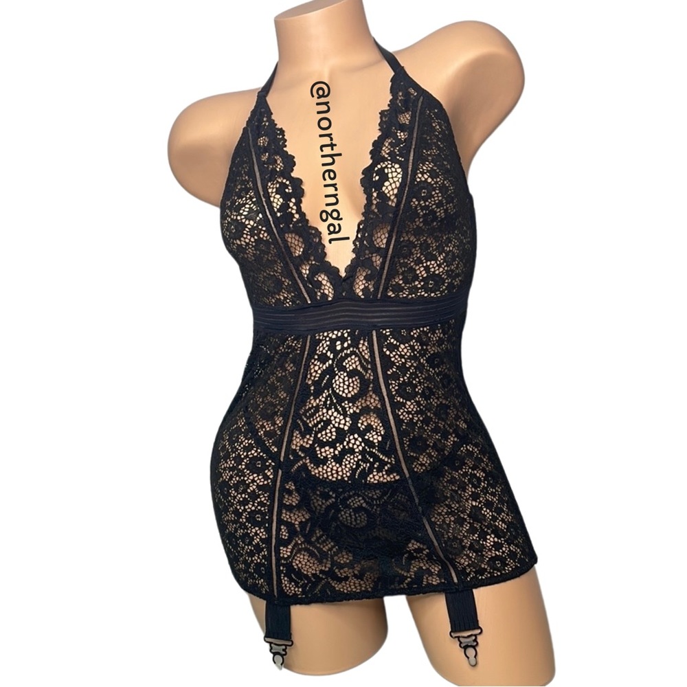 Victoria’s Secret Lace Plunge Slip Garter Set
